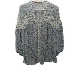 ANOUK Switzerland Mr. & Mrs. Duck Mesh Blouse L Crochet Trim Cottagecore Y2K